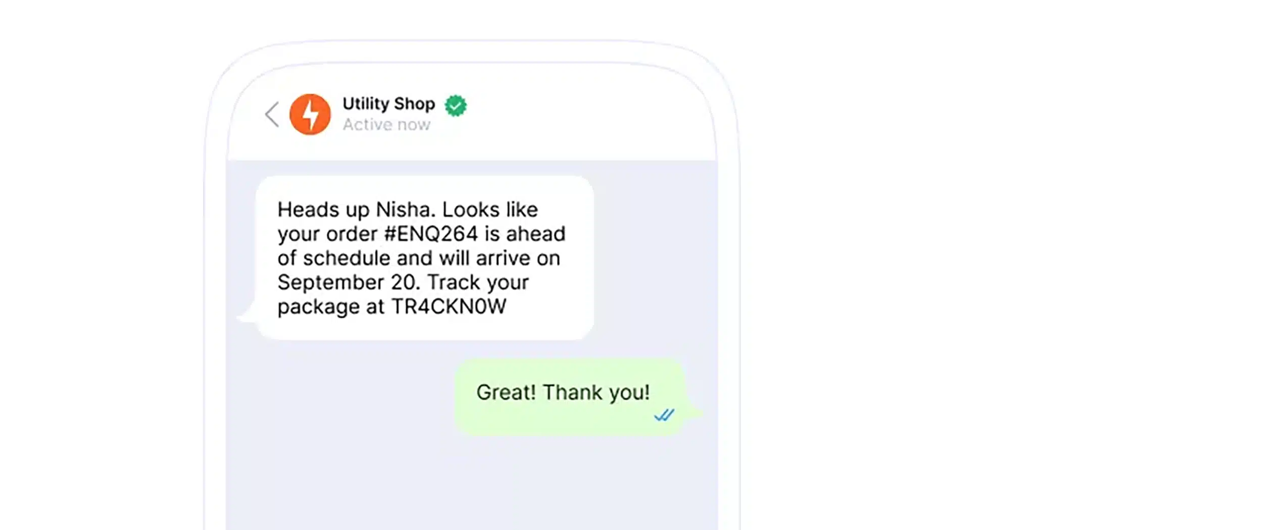 Pepi Digital WhatsApp marketing strategy example showing automated order update and tracking link for enhanced customer engagement 