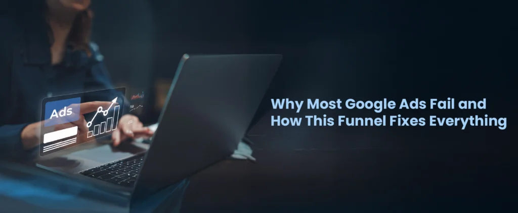 Google Ads funnel graphic showing Awareness, Consideration, Conversion and Retention stages.